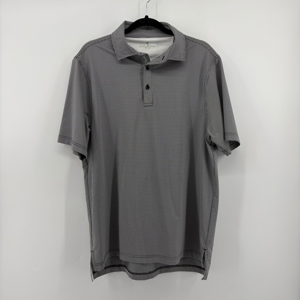 Bobby Jones Mens Performance Polo Shirt Black White Gingham Size Large Golf